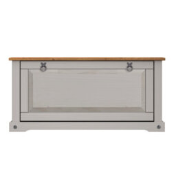 Mercers Furniture Corona Grey Wax 1 Shelf Shoe Rack Chest Bench Hallway Solid Wood Mexican Pine Wooden - thumbnail 4