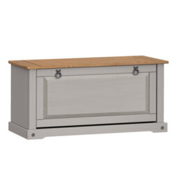 Mercers Furniture Corona Grey Wax 1 Shelf Shoe Rack Chest Bench Hallway Solid Wood Mexican Pine Wooden - thumbnail 3