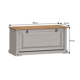 Mercers Furniture Corona Grey Wax 1 Shelf Shoe Rack Chest Bench Hallway Solid Wood Mexican Pine Wooden - thumbnail 5
