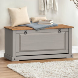 Mercers Furniture Corona Grey Wax 1 Shelf Shoe Rack Chest Bench Hallway Solid Wood Mexican Pine Wooden