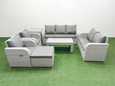 Fimous Pe Rattan Garden Furniture Set Adjustable Chair Sofa Double Love Seat 2 Seater Sofa Lounge Set Big Footstool Side Table - image 1