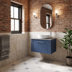 Balterley Belvide Partial Fluted 1 Drawer Wall Hung Vanity Unit With Bellato Grey Laminate Worktop - 600mm - Satin Blue - thumbnail 4
