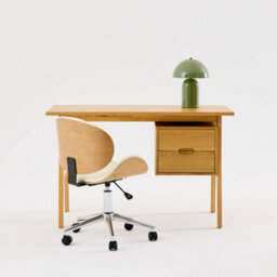 Sweeek - Desk With 2 Drawers Hevea Wood And Oak Veneer Natural 120X57X76 Cm - Alana - thumbnail 4
