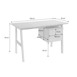 Sweeek - Desk With 2 Drawers Hevea Wood And Oak Veneer Natural 120X57X76 Cm - Alana - thumbnail 5