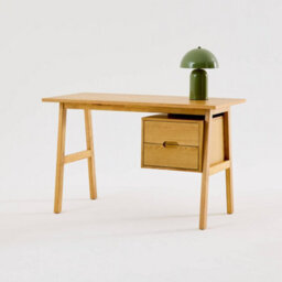 Sweeek - Desk With 2 Drawers Hevea Wood And Oak Veneer Natural 120X57X76 Cm - Alana - thumbnail 6