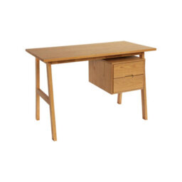 Sweeek - Desk With 2 Drawers Hevea Wood And Oak Veneer Natural 120X57X76 Cm - Alana - thumbnail 2