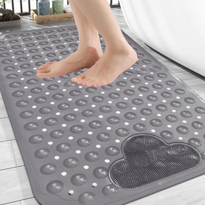 Grey Non Slip Shower Bath Mat 60 X 90 Cm Anti Mold Rubber Foot Massage Mat - image 1