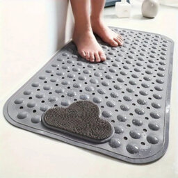 Grey Non Slip Shower Bath Mat 60 X 90 Cm Anti Mold Rubber Foot Massage Mat - thumbnail 2
