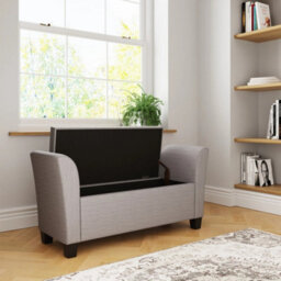 Grey Upholstered Window Seat Storage Stool Bench Living Bedroom - thumbnail 3