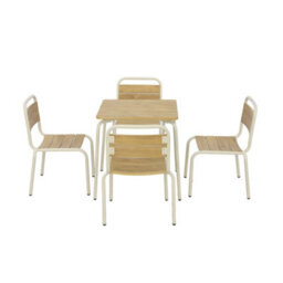 Sweeek - Children's Garden Table With Steel And Wood Decor + 4 Chairs, Beige 48X48X47 Cm - Suzie - thumbnail 3