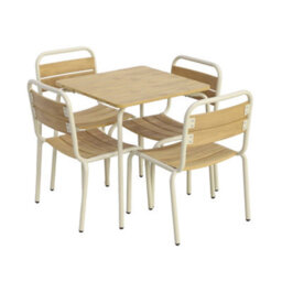 Sweeek - Children's Garden Table With Steel And Wood Decor + 4 Chairs, Beige 48X48X47 Cm - Suzie - thumbnail 2