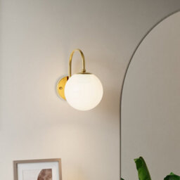 Living And Home Gold Modern Wall Light With Glass Lamp Shade ,brass Effect Wall Light