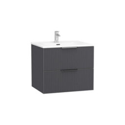 Royal Bathrooms Evora 600mm Graphite Grey Fluted Wall Hung Bathroom Vanity Unit 2 Drawer Cabinet Storage With Ceramic Basin Sink - 1 Tap Hole - thumbnail 7