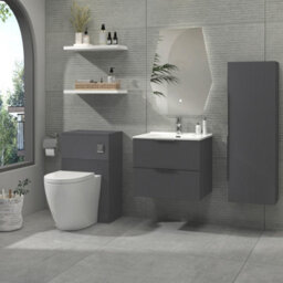 Royal Bathrooms Evora 600mm Graphite Grey Fluted Wall Hung Bathroom Vanity Unit 2 Drawer Cabinet Storage With Ceramic Basin Sink - 1 Tap Hole - thumbnail 2