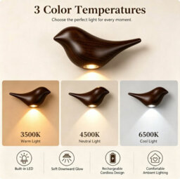 Amorly Dark Wood Grain Bird Wall Sconce, Rechargeable Motion Sensor Wireless Wall Light,for Bedroom, Hallway, Stairway (Right Facing) - thumbnail 3