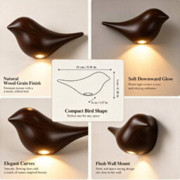 Amorly Dark Wood Grain Bird Wall Sconce, Rechargeable Motion Sensor Wireless Wall Light,for Bedroom, Hallway, Stairway (Right Facing) - thumbnail 6