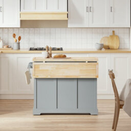 Sobuy Kitchen Trolley With 2 Drawers 4 Doors And Wheels 45.2X27.9X36.2 Inch Load Capacity 98 Kg Fkw71-Iii-Hg - Gray