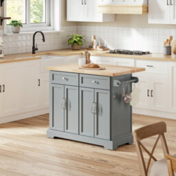 Sobuy Kitchen Trolley With 2 Drawers 4 Doors And Wheels 45.2X27.9X36.2 Inch Load Capacity 98 Kg Fkw71-Iii-Hg - Gray - thumbnail 5