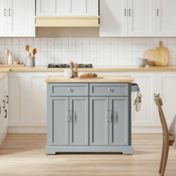 Sobuy Kitchen Trolley With 2 Drawers 4 Doors And Wheels 45.2X27.9X36.2 Inch Load Capacity 98 Kg Fkw71-Iii-Hg - Gray - thumbnail 4