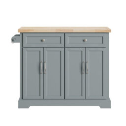Sobuy Kitchen Trolley With 2 Drawers 4 Doors And Wheels 45.2X27.9X36.2 Inch Load Capacity 98 Kg Fkw71-Iii-Hg - Gray - thumbnail 3
