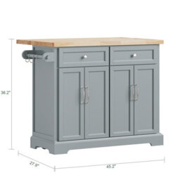 Sobuy Kitchen Trolley With 2 Drawers 4 Doors And Wheels 45.2X27.9X36.2 Inch Load Capacity 98 Kg Fkw71-Iii-Hg - Gray - thumbnail 2