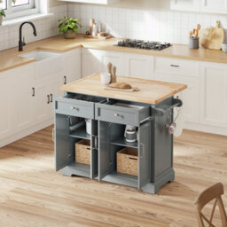 Sobuy Kitchen Trolley With 2 Drawers 4 Doors And Wheels 45.2X27.9X36.2 Inch Load Capacity 98 Kg Fkw71-Iii-Hg - Gray - thumbnail 6
