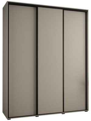 Arte Dakota I Sleek Cashmere & Black Sliding Door Wardrobe 2000mm H2350mm D600mm - Three Sliding Doors, Hanging Rails, And Ten Shelves - image 1