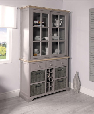 Statement Furniture Kitchen Display Cabinet With Wine Rack - Dove Grey - image 1