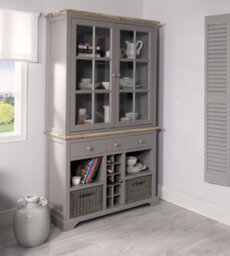 Statement Furniture Kitchen Display Cabinet With Wine Rack - Dove Grey - thumbnail 2