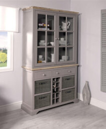 Statement Furniture Kitchen Display Cabinet With Wine Rack - Dove Grey - thumbnail 1