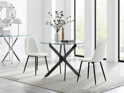 Furniturebox Uk Novara 100Cm Round Black Leg Dining Table & 2 White Corona Black Leg Chairs - image 1