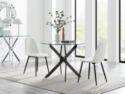 Furniturebox Uk Novara 100Cm Round Black Leg Dining Table & 2 White Corona Black Leg Chairs - thumbnail 1