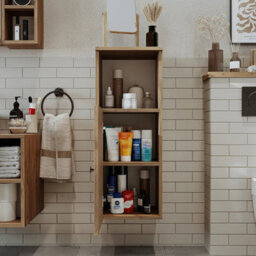 Roomart Lotus Wall Mounted Bathroom Towel Storage Cabinet 90Cm High In Oak Finish - thumbnail 4