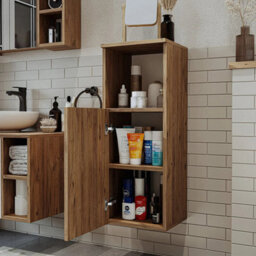 Roomart Lotus Wall Mounted Bathroom Towel Storage Cabinet 90Cm High In Oak Finish - thumbnail 2