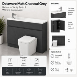 Plum&clay Delaware Charcoal Grey Bathroom Vanity Basin & Toilet Wc Unit Combination Bathroom Furniture (W)1000mm - thumbnail 6