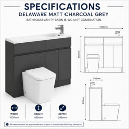 Plum&clay Delaware Charcoal Grey Bathroom Vanity Basin & Toilet Wc Unit Combination Bathroom Furniture (W)1000mm - thumbnail 5