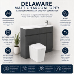 Plum&clay Delaware Charcoal Grey Bathroom Vanity Basin & Toilet Wc Unit Combination Bathroom Furniture (W)1000mm - thumbnail 4