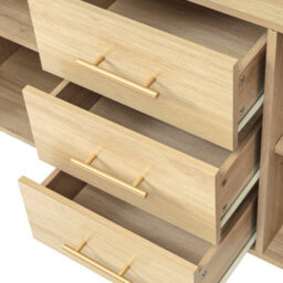 Btm Oak Rattan Sideboard With 2 Doors, 3 Drawers, Adjustable Shelves, Anti-Tip, For Living Room/bedroom/hallway, 120Cm - thumbnail 8