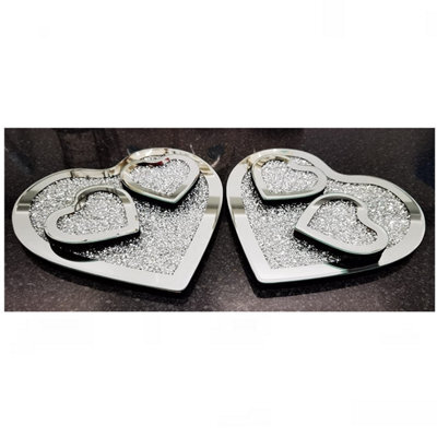 DEENZ Set Of 6 Heart Shaped Placemats Full Crushed Jewel Mirror
