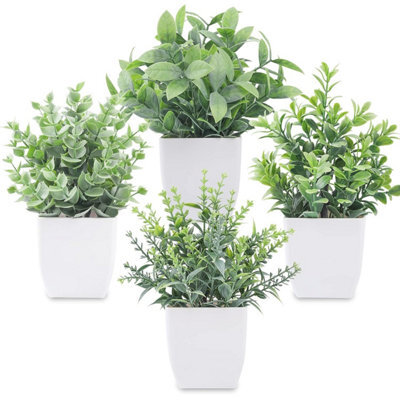 CLEFFNS 4 Pack 7In Mini Fake Plants, Artificial Plants For Bathroom Decor, Frosted Eucalyptus Look, Artificial Greenery For Desk Shelf - image 1