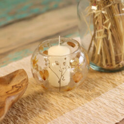 Serenityy Natural Floral Glass Rosa Large Bowl Candle Holder - Recycled Glass With Pressed Flowers - 12X13Cm