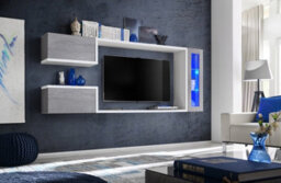 "Arte Galaxy Entertainment Unit For Tvs Up To 60"" - Stylish White Matt & Concrete Grey With Led - W2350mm X H950mm X D300mm"