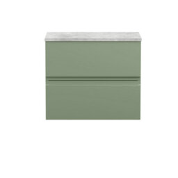 Hudson Reed Urban Satin Green Wall Hung 2 Drawer Vanity Unit With Laminate Worktop And Silent Close, 522 X 610 X 390 - thumbnail 1