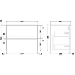 Hudson Reed Urban Satin Green Wall Hung 2 Drawer Vanity Unit With Laminate Worktop And Silent Close, 522 X 610 X 390 - thumbnail 3