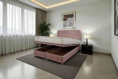 "Knight Sleep Paris Ottoman Bed Pink Plush 4Ft With Mattress & 24""headboard -Small Double" - image 1