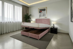 "Knight Sleep Paris Ottoman Bed Pink Plush 4Ft With Mattress & 24""headboard -Small Double" - thumbnail 1