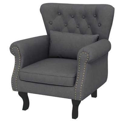Wingback Armchair, Chesterfield-Style Accent Chair, Dark Grey - image 1