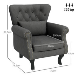 Wingback Armchair, Chesterfield-Style Accent Chair, Dark Grey - thumbnail 2