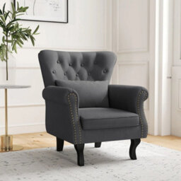 Wingback Armchair, Chesterfield-Style Accent Chair, Dark Grey - thumbnail 3