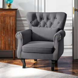 Wingback Armchair, Chesterfield-Style Accent Chair, Dark Grey - thumbnail 5